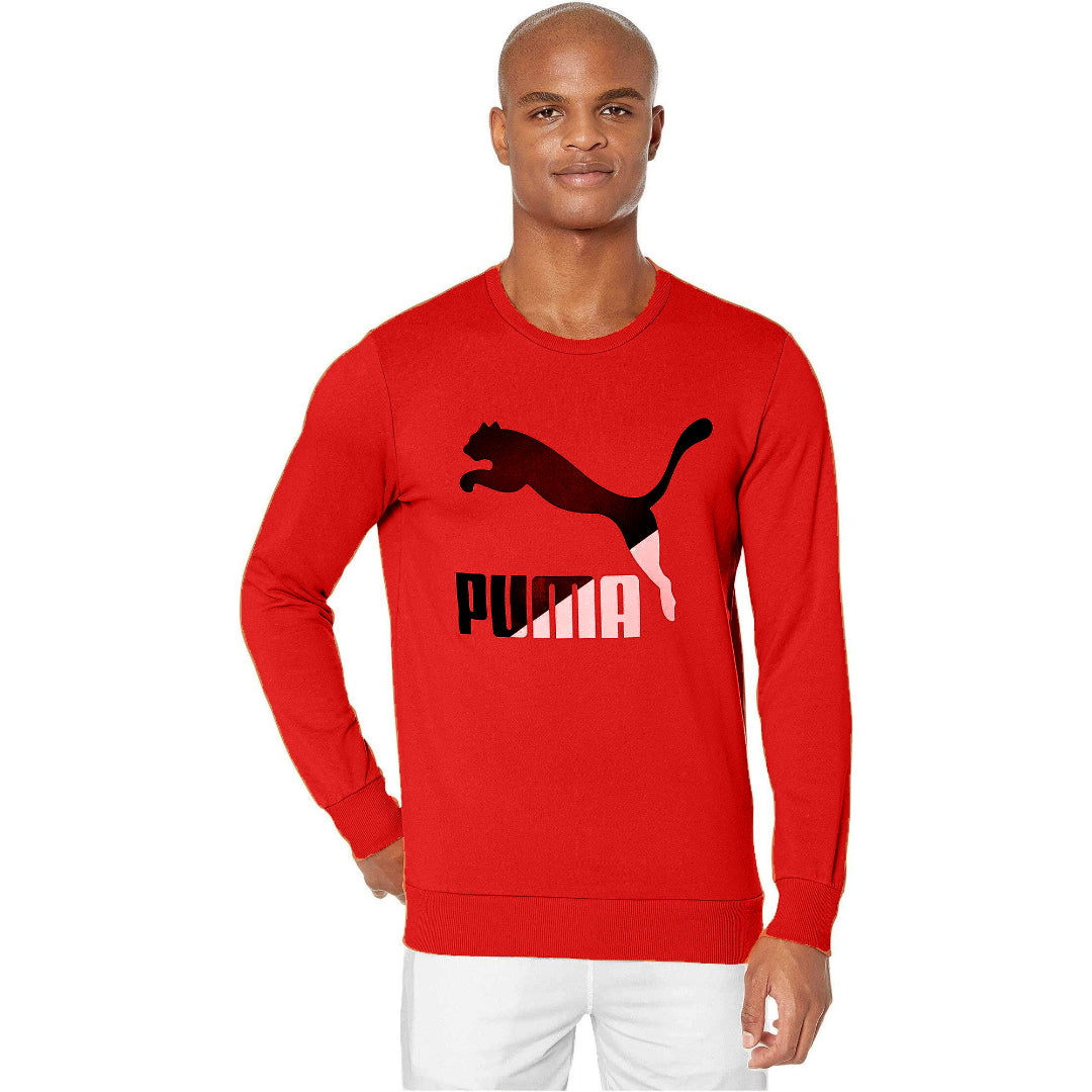 Vintage Mens Puma Classic Red Crew Sweatshirt with Black/White Logo RN 62200 - Size S