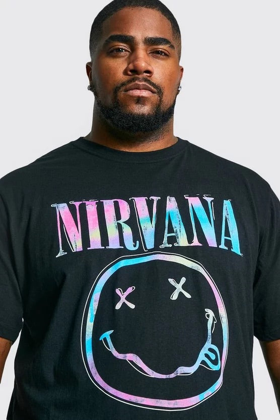 boohooMan Plus Nirvana Tie Dye Logo License Graphic T-shirt Size 5XL